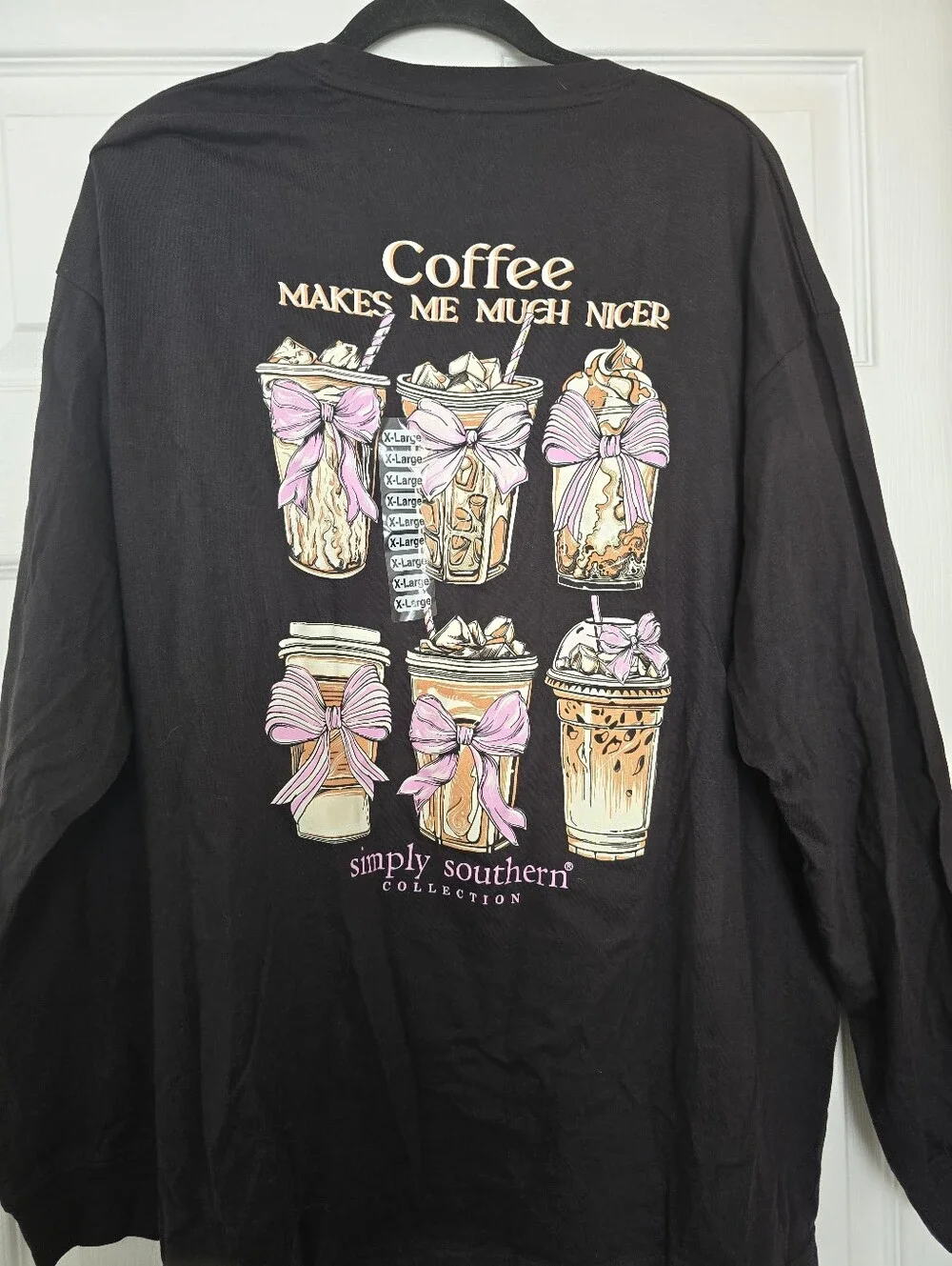 NWT Simply Southern 'Coffee Makes Me Much Nicer' Long Sleeve Tee - Black,Size XL - Picture 6 of 8